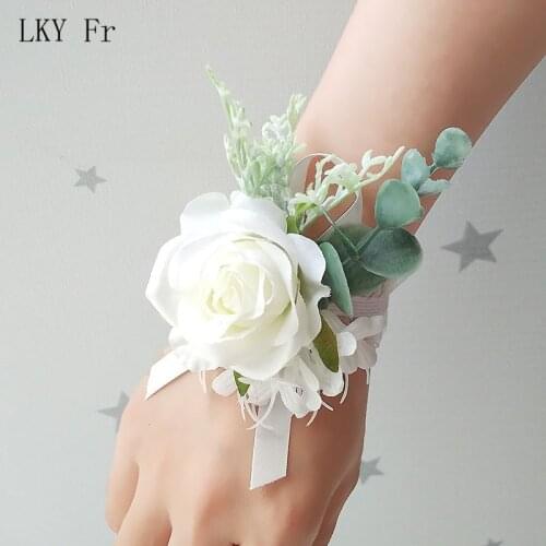 LKY Fr Wedding Corsages Flowers Bracelet Bridesmaids Wrist Corsage Bracelet Boutonniere Pin Marriage Wedding Witness Accessories