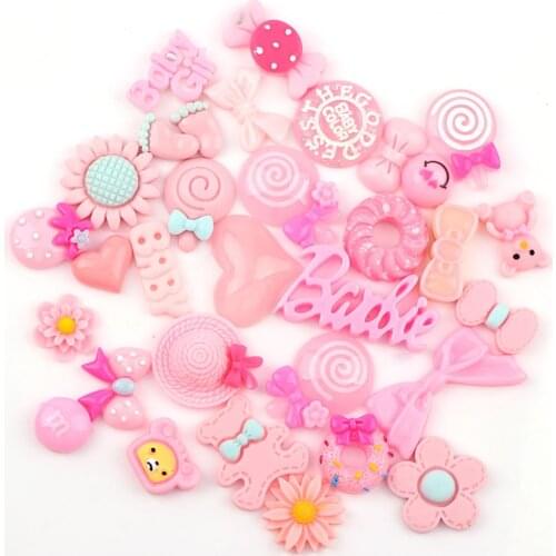 Mix 30PC Kawaii Flat Back DIY Miniature Artificial Pink Mix Fake Food Cake ResinCabochon Decorative Craft Play DollHouse Toy