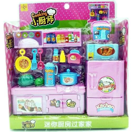 Mini Fridge Cookware Kitchen Kit Pretend Play Kids Toy DIY Doll House Accessory Pink girls favorite toys gift for kids birthday