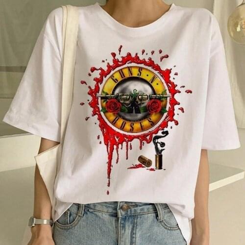 Fashion Punk T Shirt Guns N Roses T-Shirt Women White Tshirt Street Rock Women Tops Pistola N Roses Print Dress Hip Hop Tees