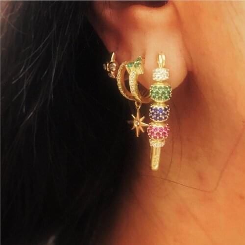 2019 summer new colorful cz disco bead moving charm safety pin earring gold filled open earring gorgeous fashion women jewelry