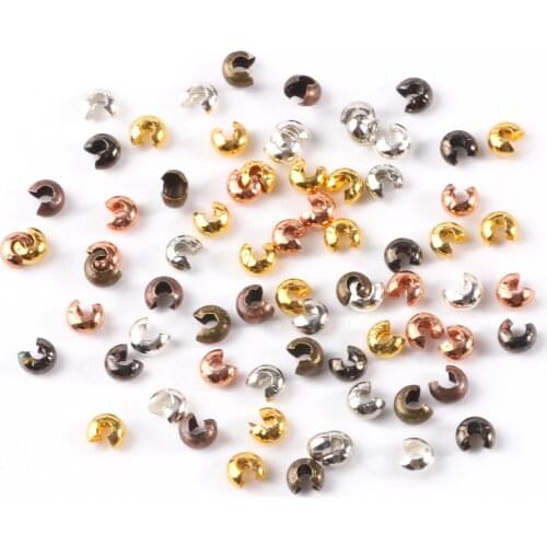 100pcs Copper Open Crimp Beads Covers Crimp End Beads Stopper Spacer Beads For DIY Jewelry Making Findings Supplies 3 4 5 mm