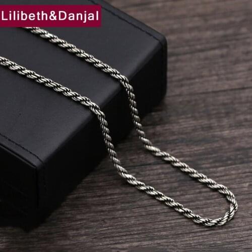 925 Sterling Thai silver Vinage Necklace Men Weave Rope Pendant Long Chain Necklace women Gift Fine Jewelry N22