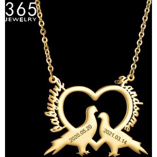 Personalized Customized Romantic Love Bird Engrave Name Necklace Pendant Custom Nameplate Necklaces for Women Men Handmade Gifts