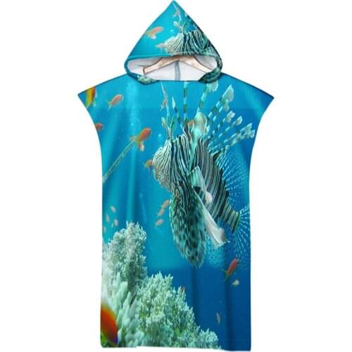 Adult Seaworld Series Microfiber Bath Hooded Towel Outdoor Quick Drying Windproof Absorbent Swimming Surf Beach Poncho Towels