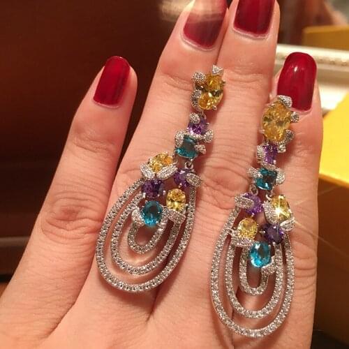 Luxury Zircon Diamond Earring Long Tassel Earrings 18K Gold Plated Drop Earrings Women Dinner Party Earrings Silver Needle