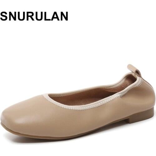 SNURULAN women Ballet flat shoes woman genuine leather lace-up ladies shallow moccasins casual shoes women summer moccasins