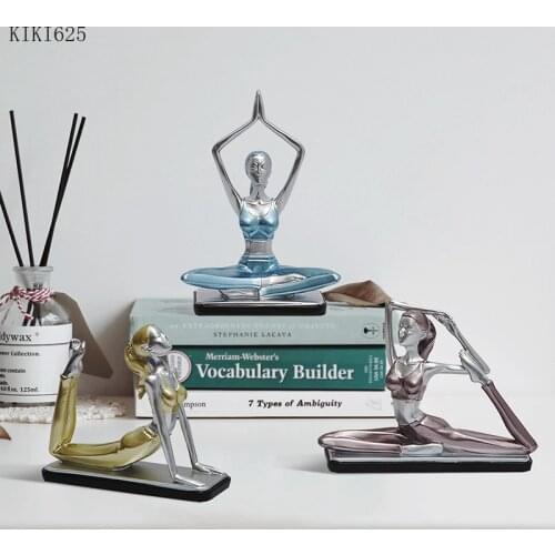 European-style Silver Resin Yoga Girl Sculpture Ornaments Abstract Figure Statue Figurines Yoga Girl Entrance Wine Cabinet Decor