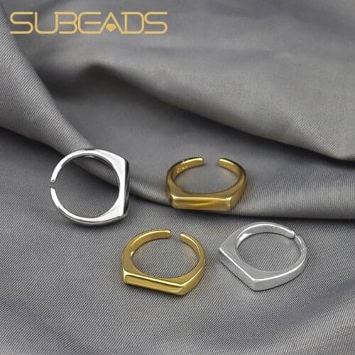 Subeads 925 Sterling Silver Square Finger Ring Girls Metal Geometric Charm Adjustable Size Jewelry Rings For Women Gifts