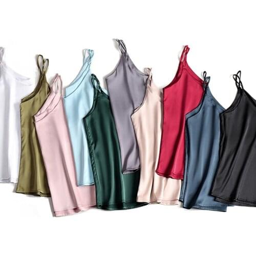 Womens Summer Silk Tank Tops 2021 Camisole Plus Size Spaghetti Strap Top Women Halter V Neck Basic White Cami Sleeveless Satin