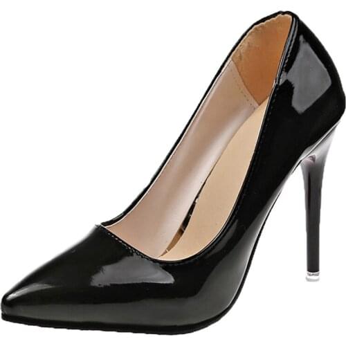 2021 New 11.5cm Office Thin Heels Pumps Women Shoes Pointed Toe Patent Leather Wedding Dress Shoes Woman Chaussures Femme