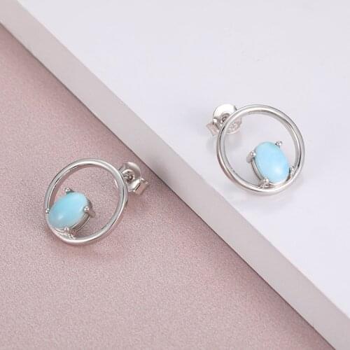 2021 Simple Fashion Geometric Round Charm 925 Sterling Silver Jewelry Gift Classic Natural Precious Larimar Earrings for Women