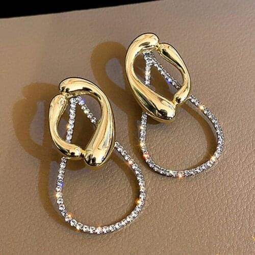 New Geometric Statement Drop Earrings Oval Shape Europe and America Punk Earrings Shiny Imitation Crystal Women Dangler kolczyki