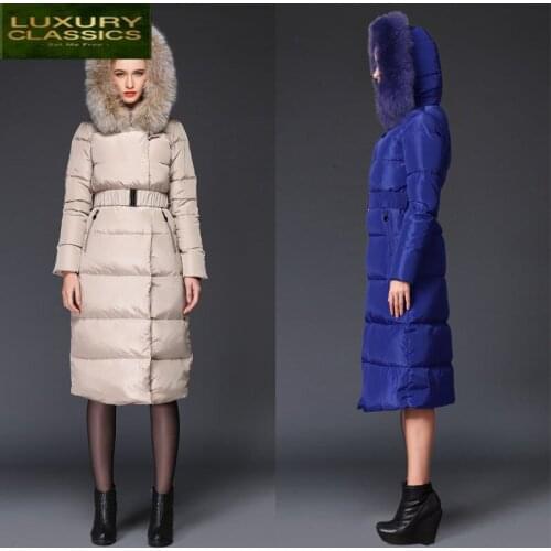 Jacket Winter Duck Down Women Long Down Coat Female Thick Jacket Clothes Ladies Real Fox Fur Hooded Warm Coat Hiver W1271