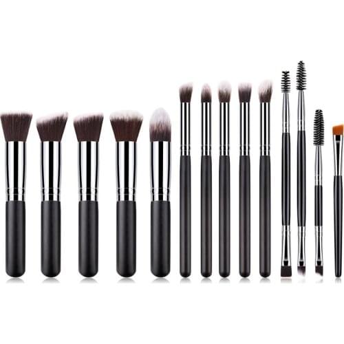 14Pcs Brown White Wooden Handle Black Gold Tube Eye Makeup Brush Set Blooming Outline Tool To Create A Refined Look #LR1