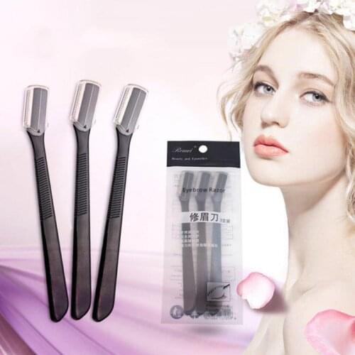 3 Pcs Women Facial Face Razor Eyebrow Trimmers Safe Blade Shaping Knife Comfortable Non-slip Prevent Dust Stainless Steel Tool