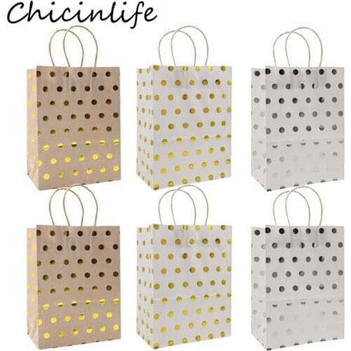 Chicinlife 5Pcs Dot Paper Bags Happy Birthday Party Baby Shower Kids Favors Wedding Cookie Candy Treat Gift Packing Bag Supplies