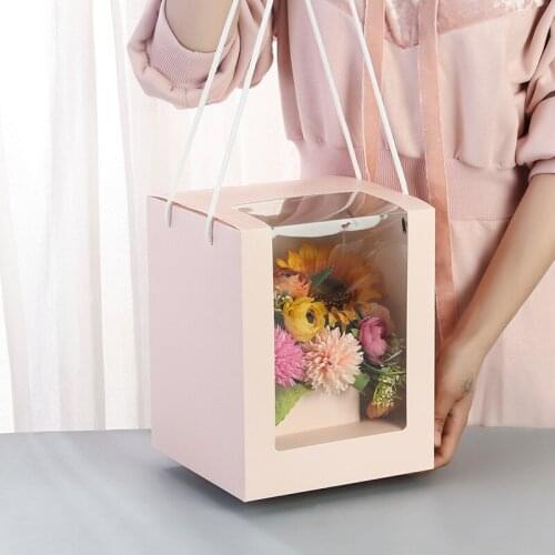 50pcs/lot Valentines Day portable folding transparent flower box flower packaging gift box flower bouquet window flower box