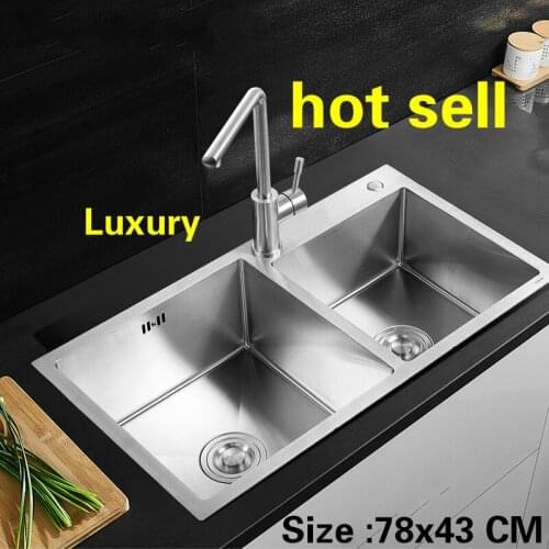 Free shipping Apartment high quality kitchen manual sink double groove standard 304 stainless steel hot sell 78x43 CM