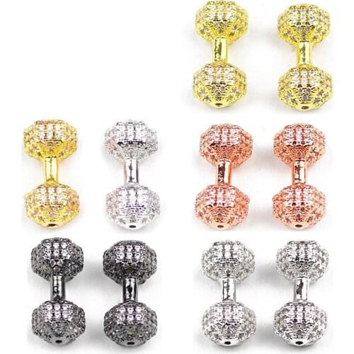 HGKLBB White zircon Dumbbell Pendant Copper Spacer beads Micro Pave CZ Loose beads Jewelry charm bracelets making DIY Findings