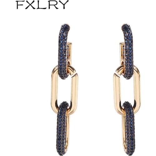 FXLRY Exclusive Fashion Vintage Red/ Blue AAA Cubic Zirconia chain Punk Earring for Women Wedding Jewelry