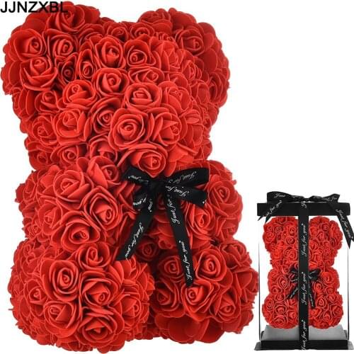 Rose Bear Artificial Flowers Rose DIY Anniversary Christmas Valentine Gift With PVC Box For Girlfriend Wedding Decoration Hot