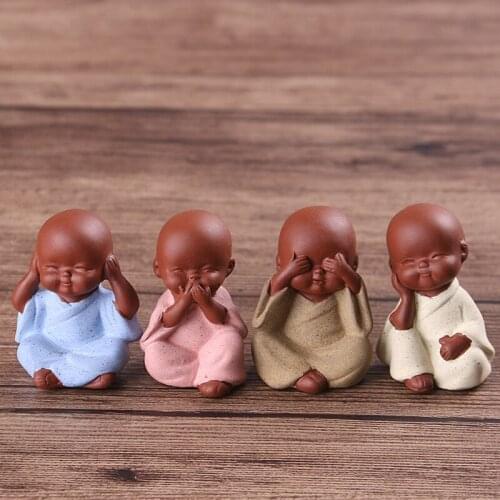 Ceramic Ornaments Monk Small Buddha Statue Monk Figurine Tathagata India Yoga Mandala Tea Pet Purple Ceramic Crafts Decorative