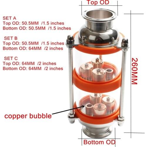 Copper bubble Distillation Column with 2 section for distillation .Glass column