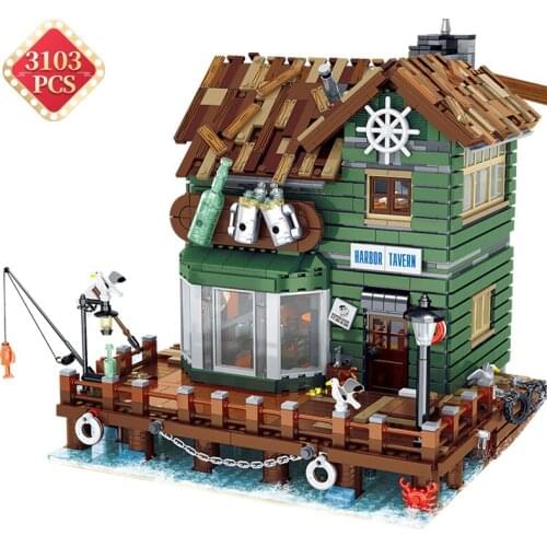 Creator Expert Architecture DIY Building Blocks Fisherman Wharf Street View Harbor Tavern Bricks Assembly Toys Birthday Gifts