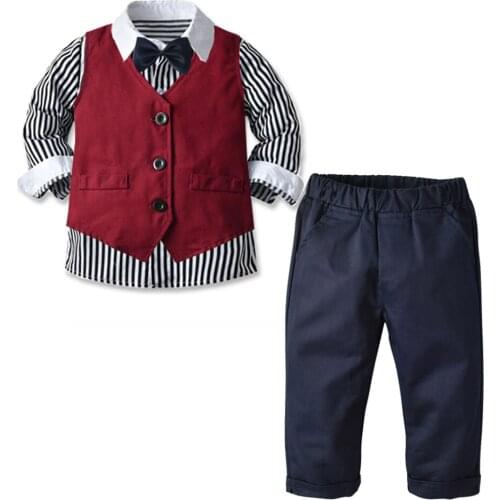 Dark Blue Boys Formal Wedding Party Suits Sets Children Blazer Vest Pants Tie 4PCS Outfits Kids Performance Dress Costume 1-6Y