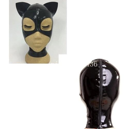Latex Mask Rubber Unisex Hood Cosplay Cat woman Back Zipper Rubber Fetish Cosplay Mask Latex Headgear Customized XS-XXL