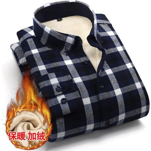 2021 Hot Winter Warm Shirt Plus Velvet Thickening Fashion Print Plaid Shirt Long Sleeve Mens Shirt Dress Shirt Comfortable