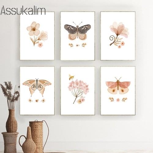Nursery Wall Painting Butterfly Posters Flowers Art Prints Bee Canvas Print Minimalist Poster Nordic Wall Picture Kid Room Decor