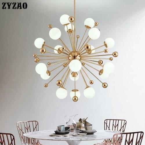 Nordic Postmodern Meal Pendant Lamp Simple Creative Personality Dandelion Glass Ball Pendant Lights American Gold Iron Art Lamps