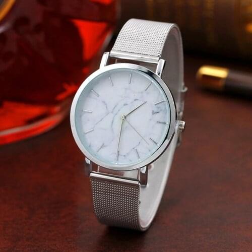 2020 New Luxury Brand Women Watches Fashion Silver Mesh Band Creative Marble Watch Women Casual Quartz Wrist Watches Hot Relojes