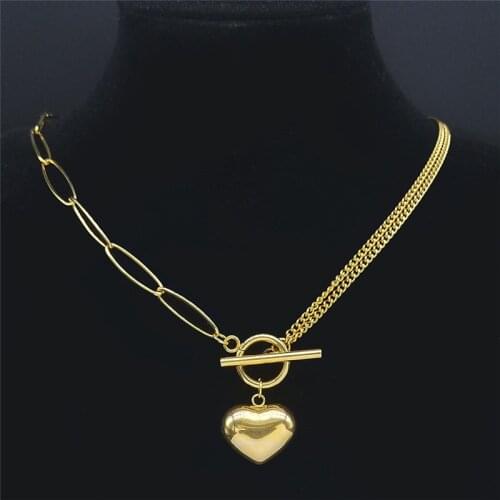 2021 Stainless Steel Heart Choker Necklace for Women Love Chain Necklace Gold Color Jewelry chaine acier inoxydable NXHLY33S05