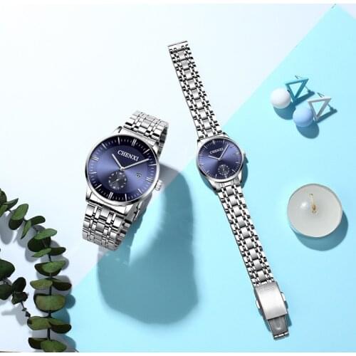 CHENXI Simple Lovers Steel Band Waterproof Clock Date Wristwatches Women And Men Fashion Couple Quartz Watch Send Wife Gift