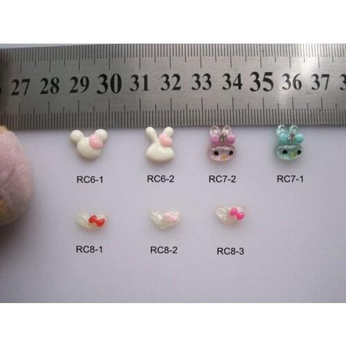 RC6/8 30pcs/bag Cartoon Rabbit Heart Resin Deco Nail Art Decoration Nail DIY Deco