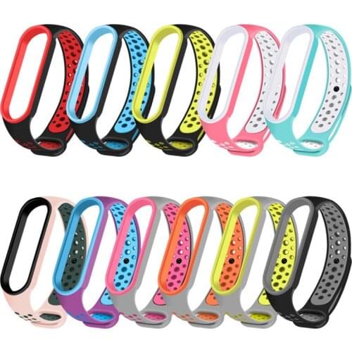 BOORUI for xiaomi mi band 6 strap sport bracelet silicone double colorful mi band 5 belt breathable waterproof mi band 6 5 strap