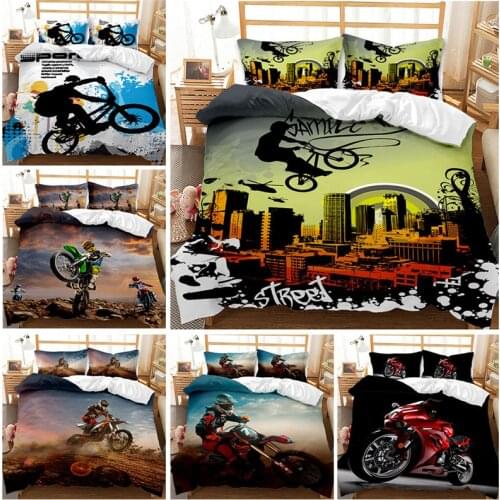 Luxury Bedding Set Motorcycle Print Duvet Cover Set with Pillowcase Motocross Bedspread boys Bed Set Comforter set Bed Linen
