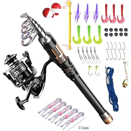 Fishing Rod Combo, Carbon Fiber Telescopic Fishing Pole and Reel Combo with Spinning Reel Lure, Hooks Fishing Gear Set