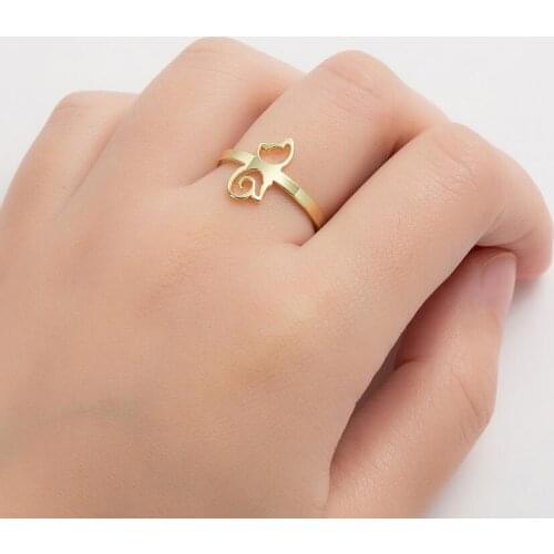 Cartoon Lovely Cat Shape Rings for Women Stainless Steel Jewelry Small Animal Kitten Moon Heart Ring Bague Gifts Adjustable