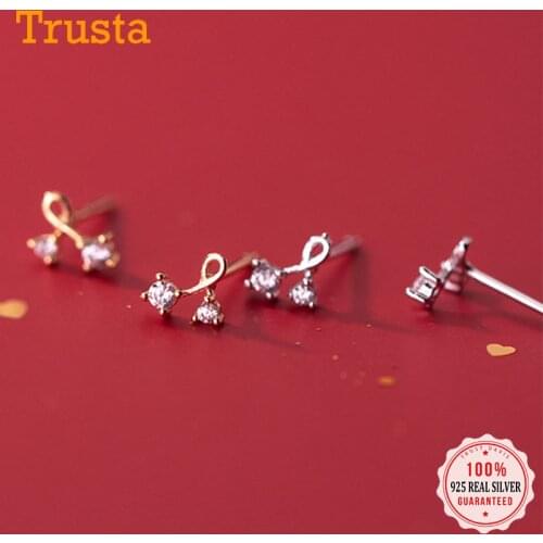 TrustDavis Real 925 Sterling Silver Fashion Sweet Cross Dazzling CZ Stud Earrings For Women Birthday Party Fine Jewelry DB1157