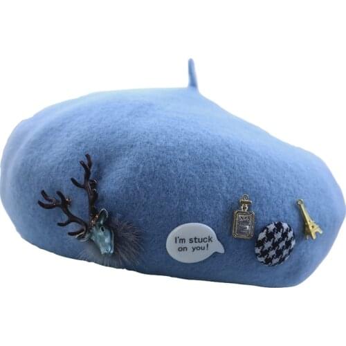 Wool beret hat women autumn and winter warm DIY handmade woolen painter hat outdoor newsboy hat