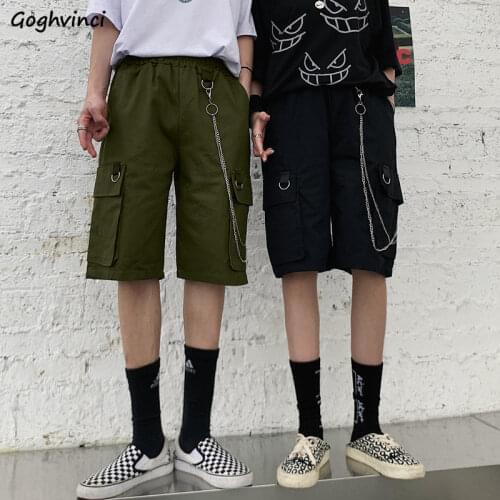 Shorts Women Summer Oversize Cargo Trousers Female Loose Casual Fashion Elastic High Waist Bf Harajuku Punk Chain Knee Length
