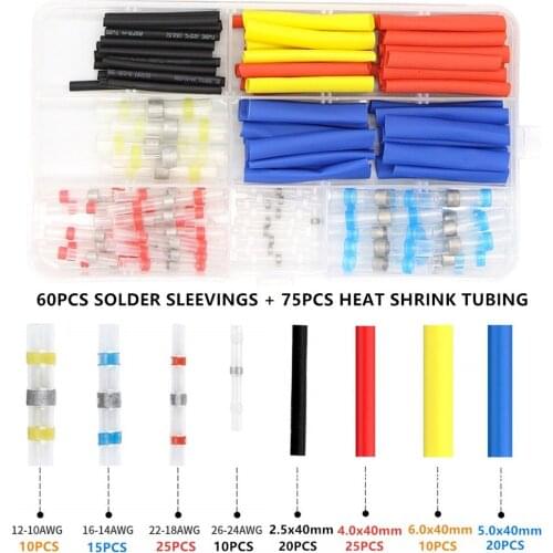 130Pcs Heat Shrink With Solder Wire Connectors Tubings Insulated Waterproof Electric Terminal Butt Connector Tool kit