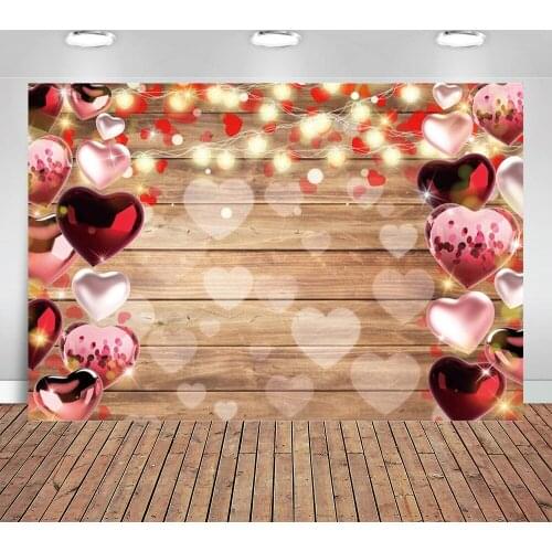 Valentines Day Backdrop Red and Pink Love Heart Light Wood Photography Background Wedding Anniversary Decoration Birthday Paery