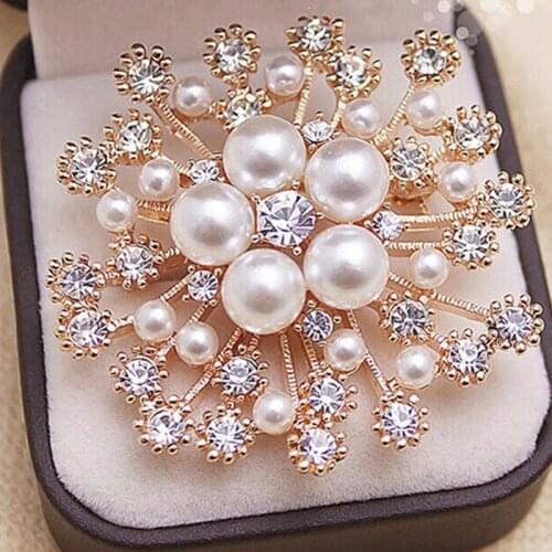 New Fashion Women Large Brooches Lady Snowflake Imitation Pearls Rhinestones Crystal Wedding Brooch Pin Jewelry Accessorise