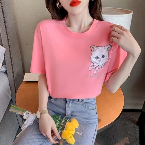 2021new O neck Short Sleeves Hot drilling printing T Shirt Hot Sales Female Tshirt Loose Women Fashion Graphic T-Shirt y2k tops