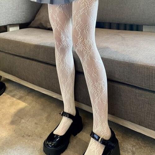 Women Hollow Out See-Through Mesh Fishnet Pantyhose Sweet Lace Floral Patterned Jacquard Lolita Kawaii Tights Stockings